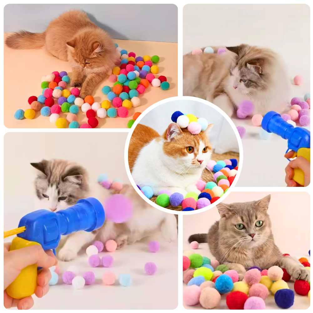 Pompon Ballwerfer für Katzen – Interaktives Spielset für Spass & Aktivität