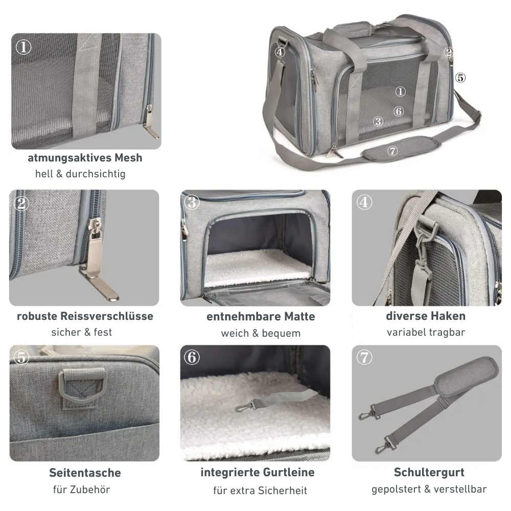 Reisetasche für kleine Haustiere – Mit Fleece-Einlage & Rundumöffnung