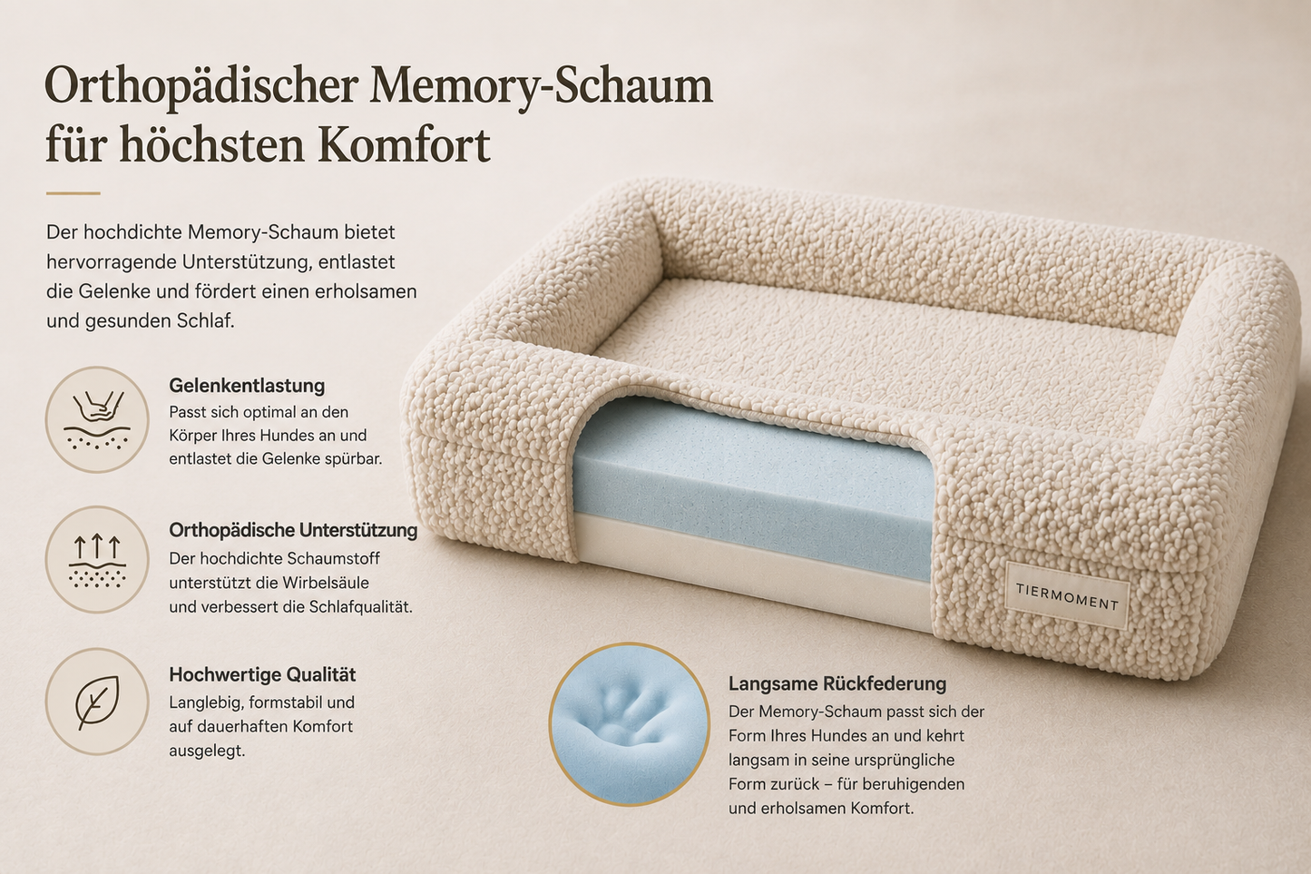 Tiermoment Premium Hundebett – Memory Foam & Bouclé