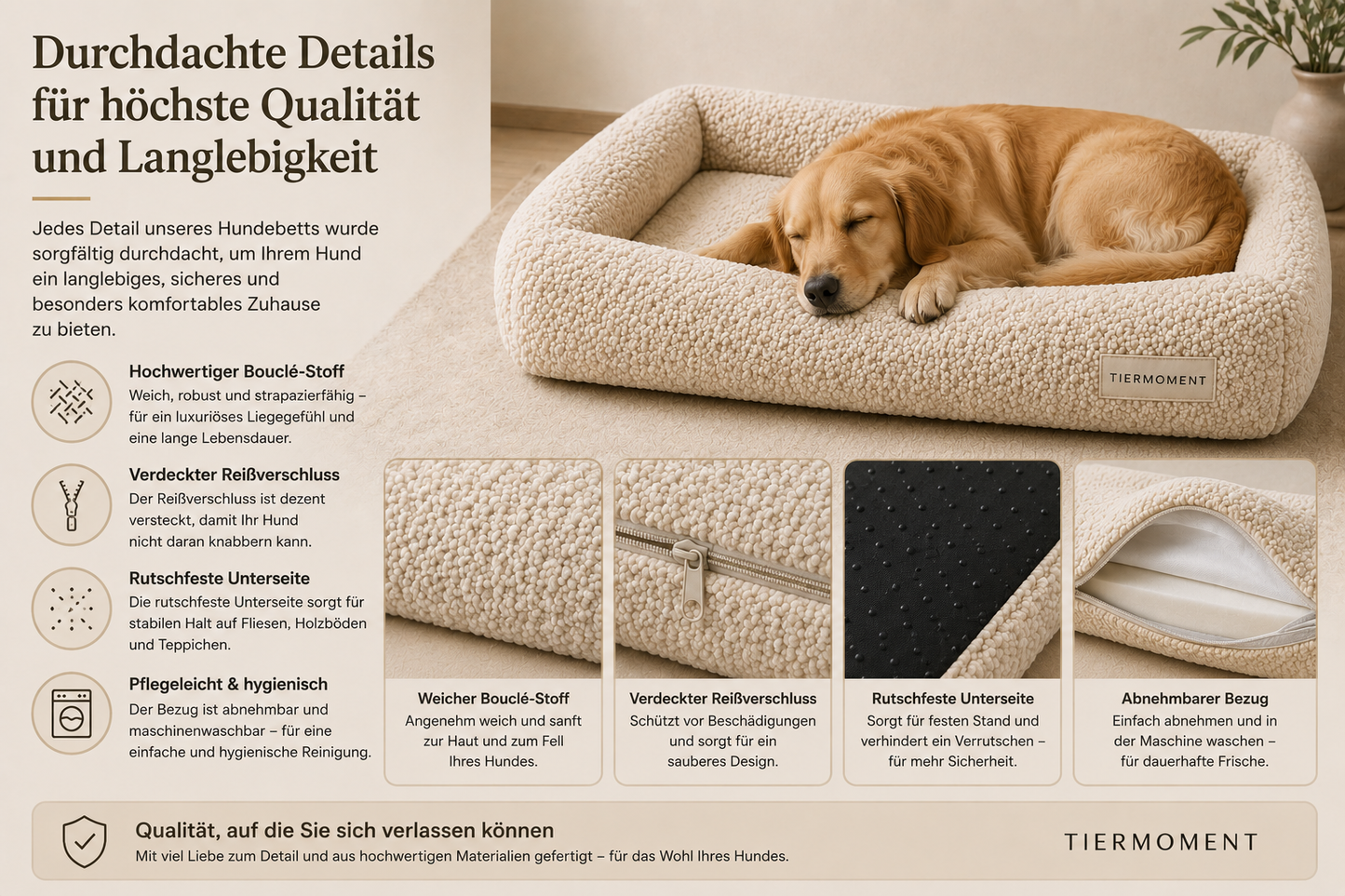 Tiermoment Premium Hundebett – Memory Foam & Bouclé