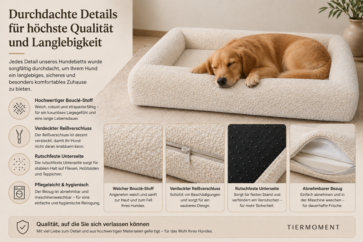 Tiermoment Orthopädisches Hundebett – Memory Foam und Bouclé