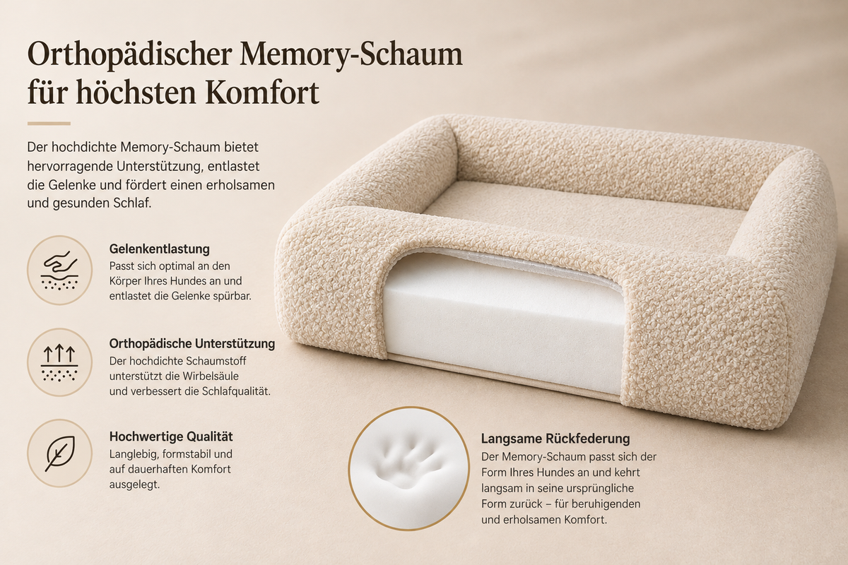 Tiermoment Orthopädisches Hundebett – Memory Foam und Bouclé
